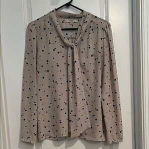 LOFT Tan Long Sleeve Tie Front Blouse